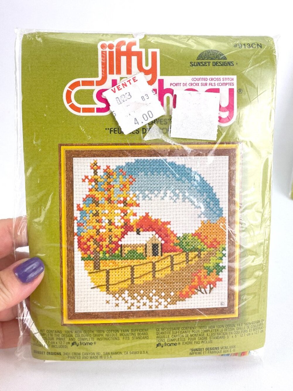 Vintage 80s Cross Stitch kit,  "Autumn Leaves" by Jiffy Stitchery #913CN